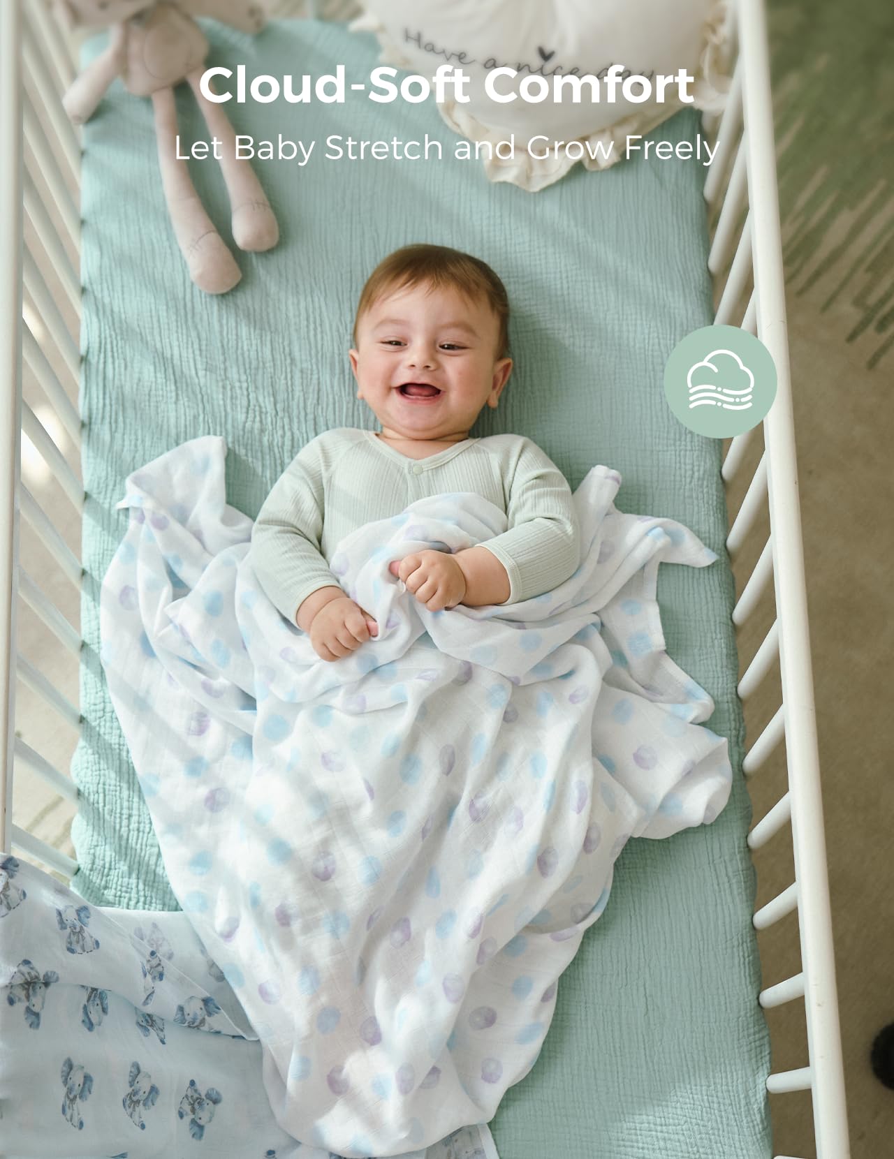 Momcozy Best Wishes Swaddle blanket multi-use item for burp cloth and cover.