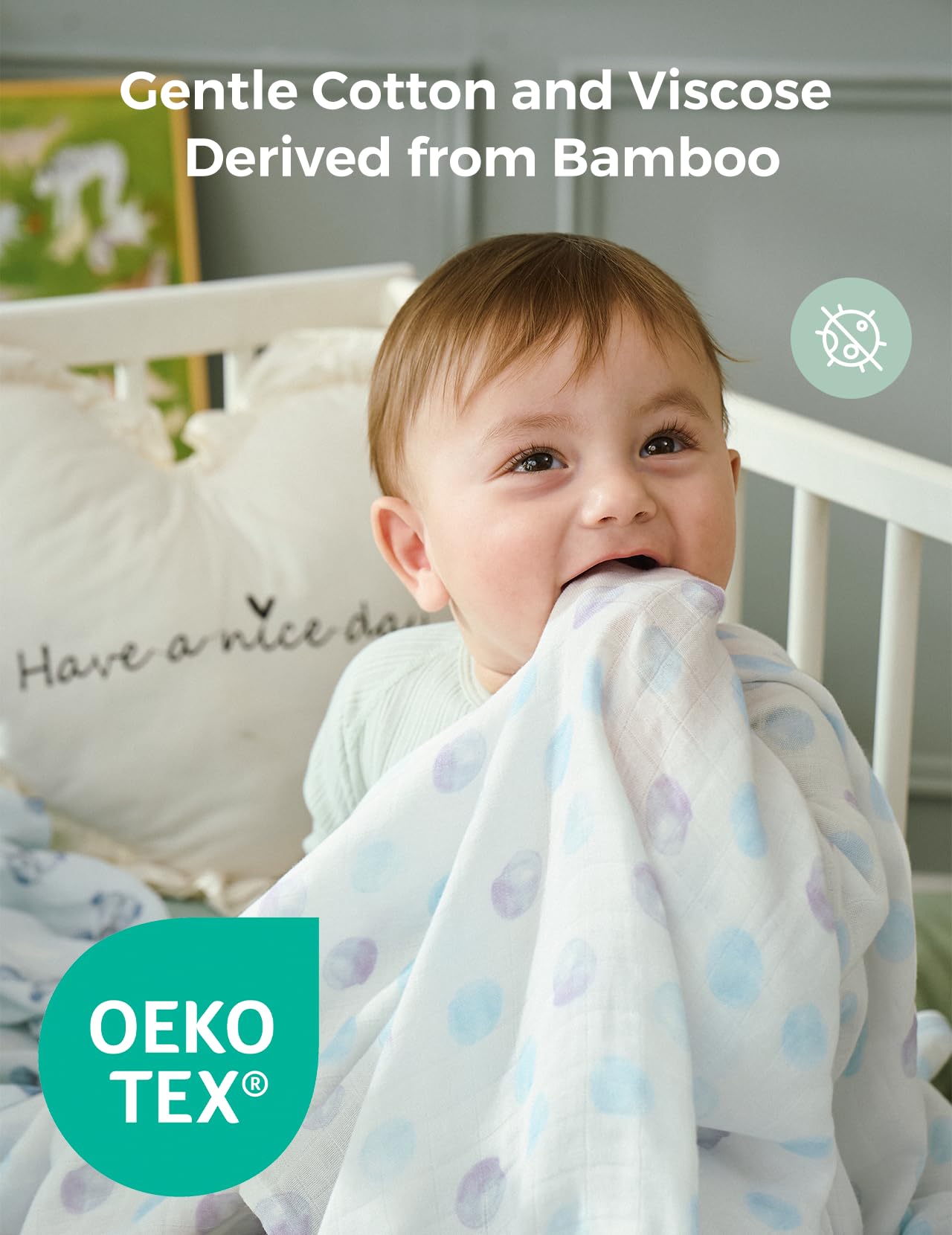 Momcozy Best Wishes Swaddle blanket unisex-design suits any nursery.