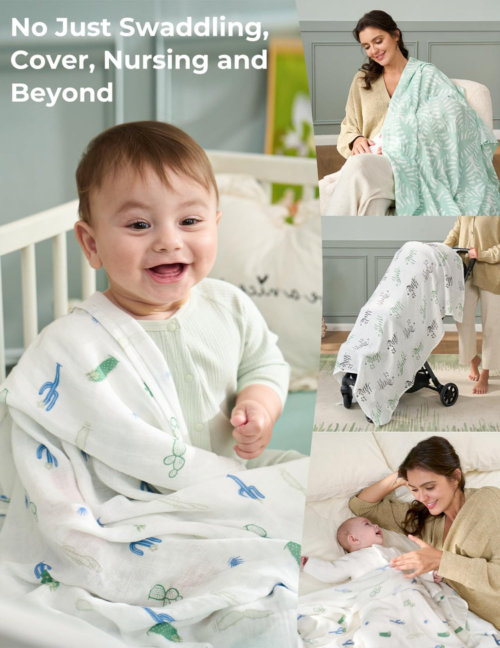 Momcozy swaddle versatile uses, from burp cloth to nursing cover, daily comfort companion.
