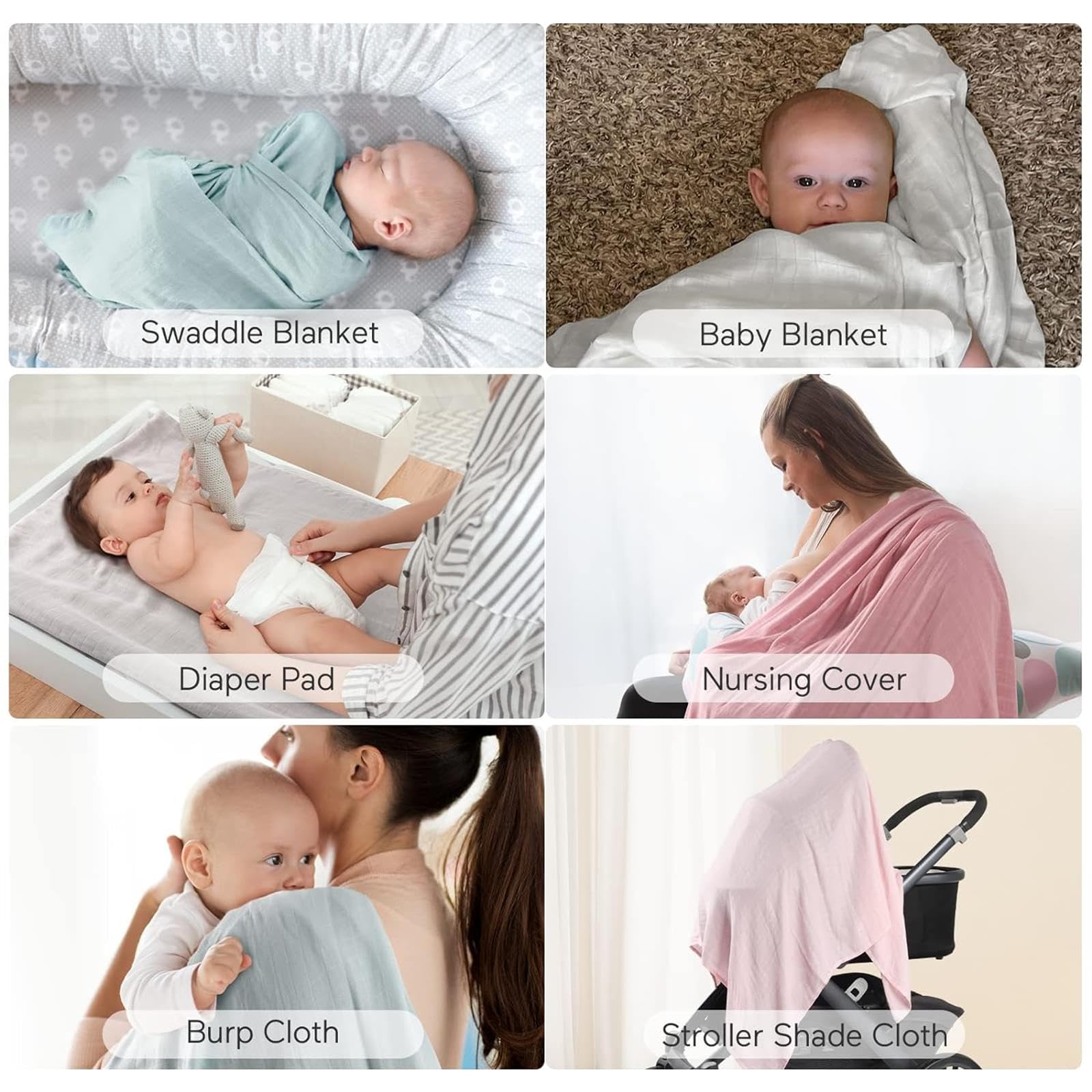 Momcozy muslin blanket in solid colors highlighting modern unisex style