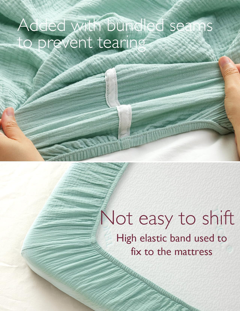 Momcozy crib-sheet-breathable-fabric highlights air-permeable texture for baby comfort.
