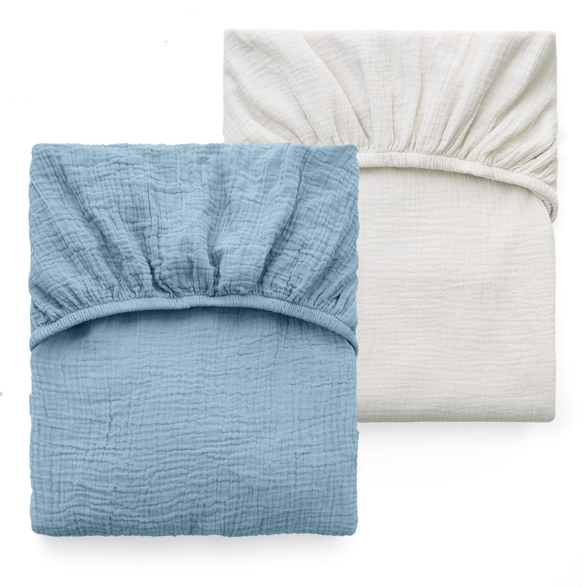 Momcozy muslin fitted crib sheet 52x28 pack shows a soft breathable surface for baby sleep.