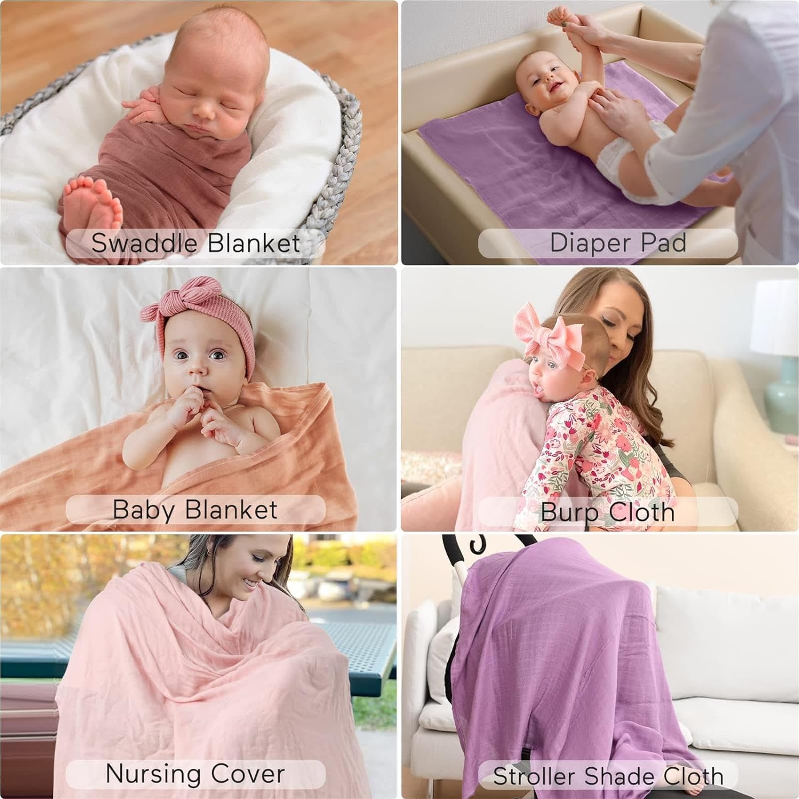 Momcozy swaddle used as stroller cover in earthy tones.