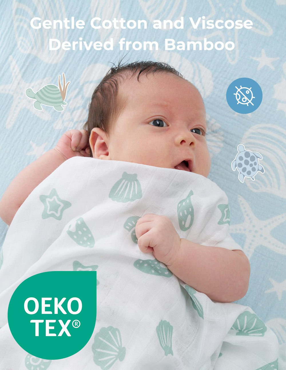 Momcozy swaddle blanket breathable fabric promotes airflow for safe, comfortable sleeps.