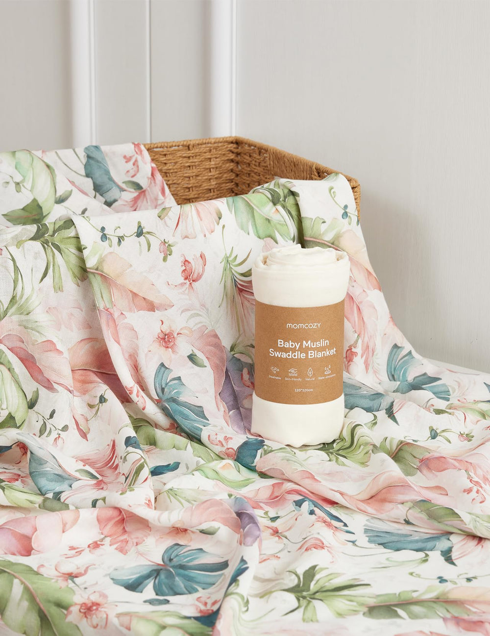 Momcozy durable, color-fast swaddle blanket for stroller and car-seat use.