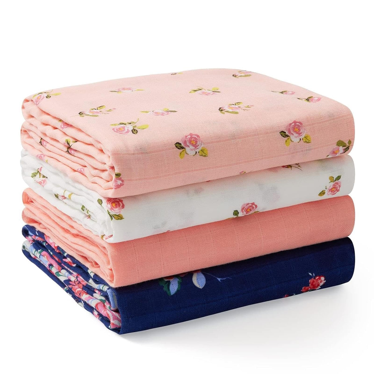Momcozy muslin swaddle floral pattern closeup showing breathable softness.