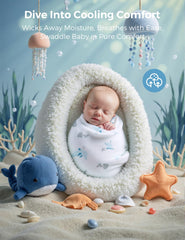 Momcozy muslin swaddle blanket large 47x47 frames roomy, easy swaddling and wrapping.