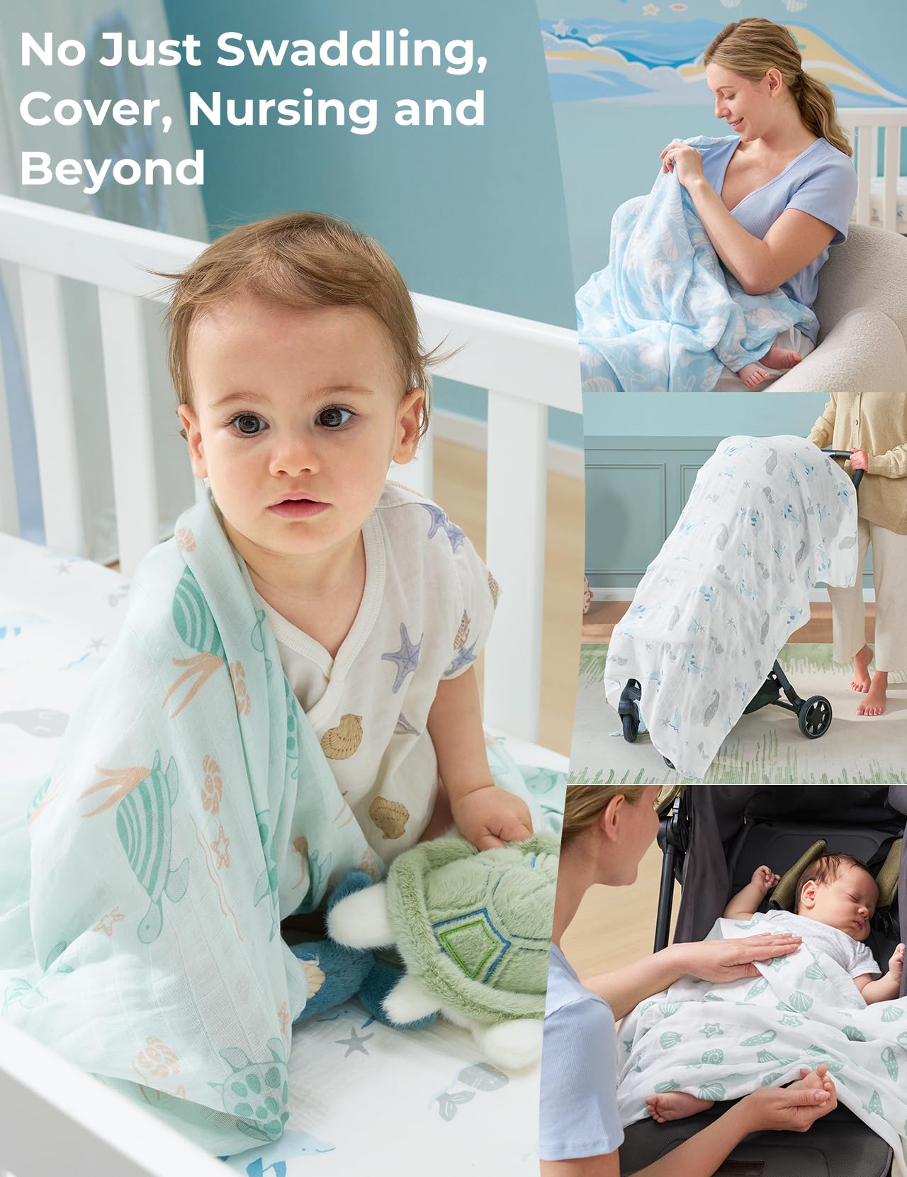 Momcozy 47x47 blanket adapts for travel, picnics, and stroller cover needs.