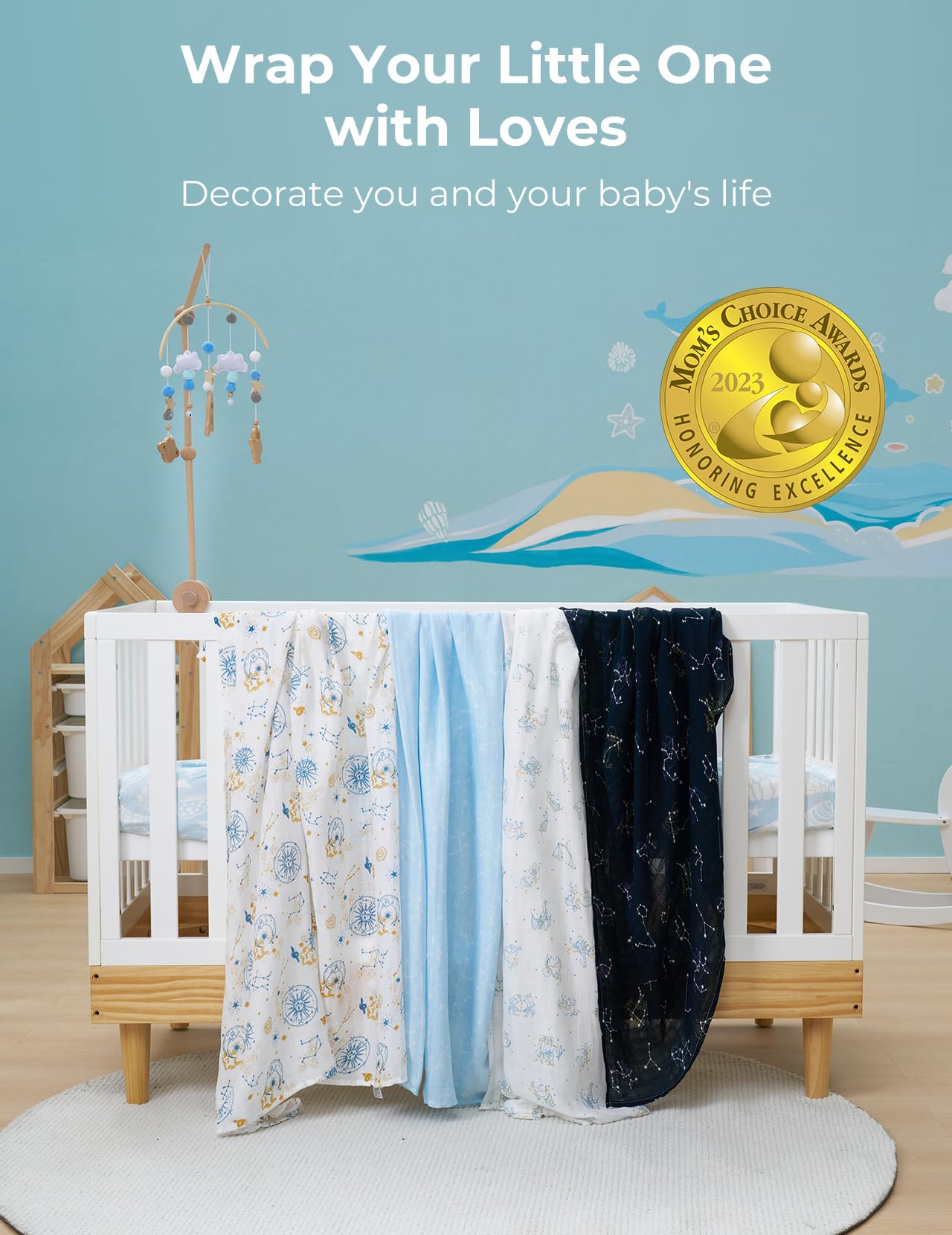 Momcozy swaddle blanket handy for travel, nursing cover, or sunshade on stroller outings.