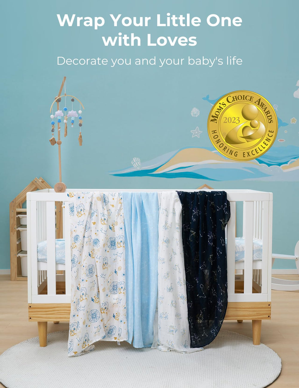 Momcozy swaddle blanket handy for travel, nursing cover, or sunshade on stroller outings.