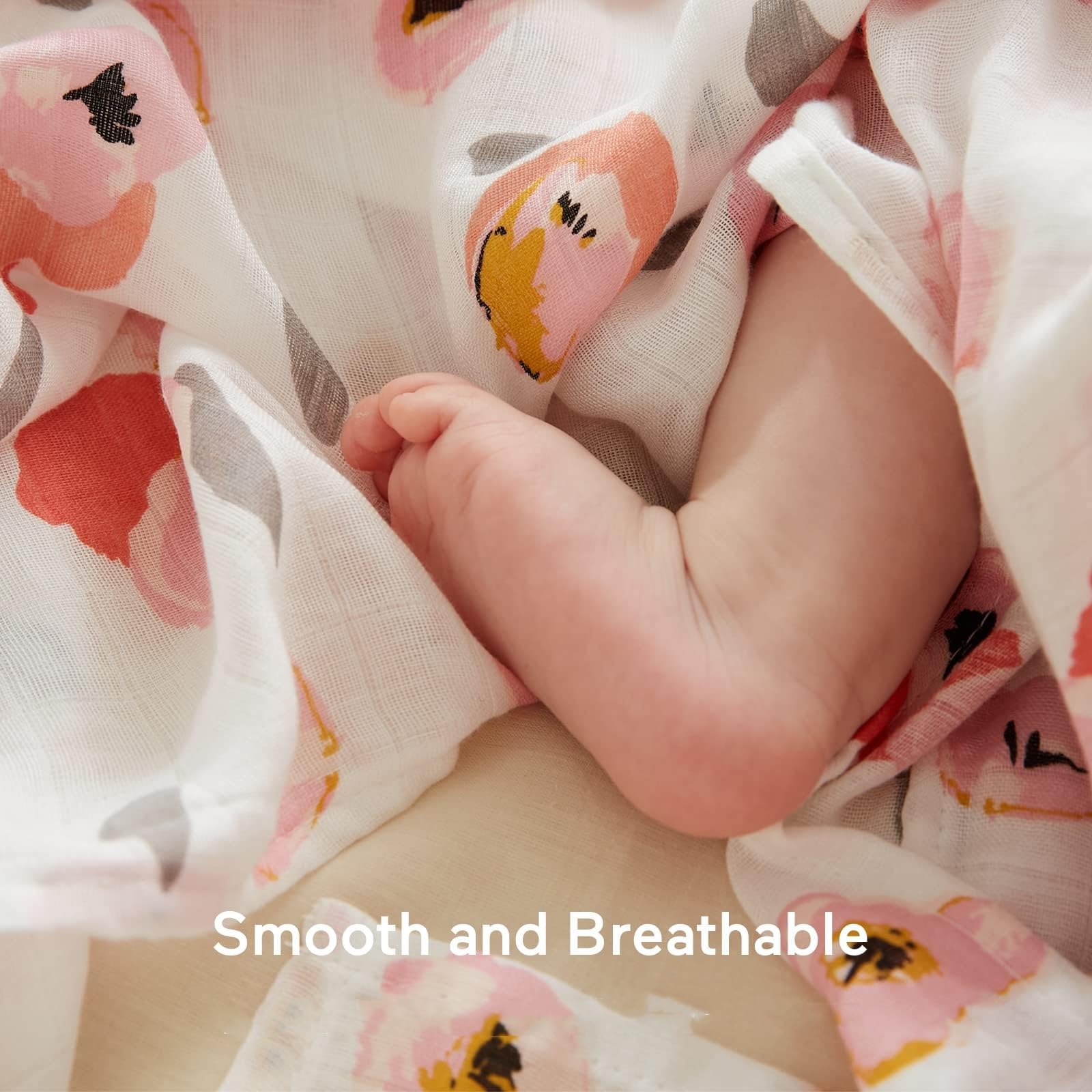 Momcozy muslin swaddle blanket wrapped around baby demonstrates secure cozy swaddling