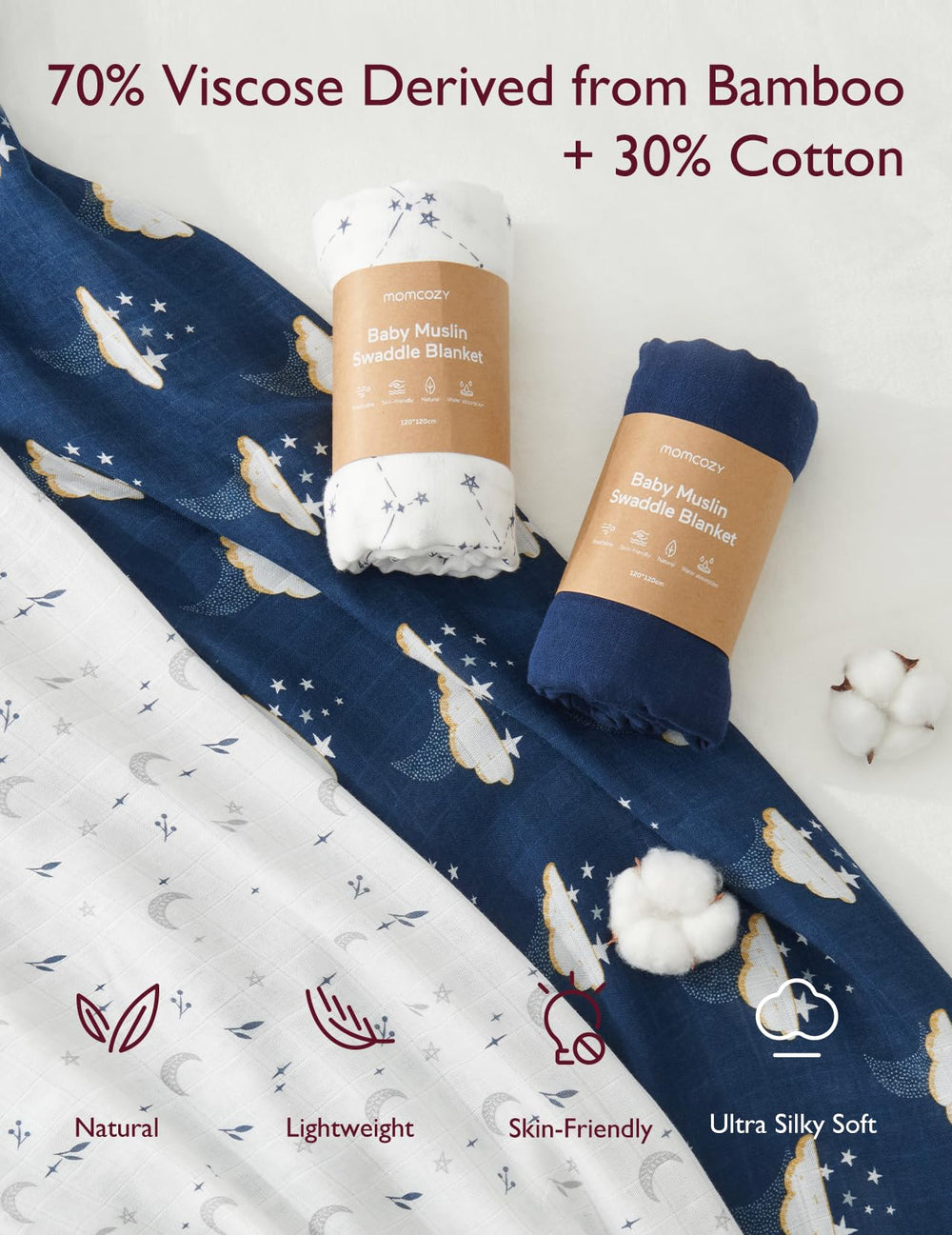 Momcozy muslin swaddle large 47x47 size ideal for secure swaddling