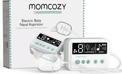 Momcozy nasal aspirator top view shows compact bedside-ready design.