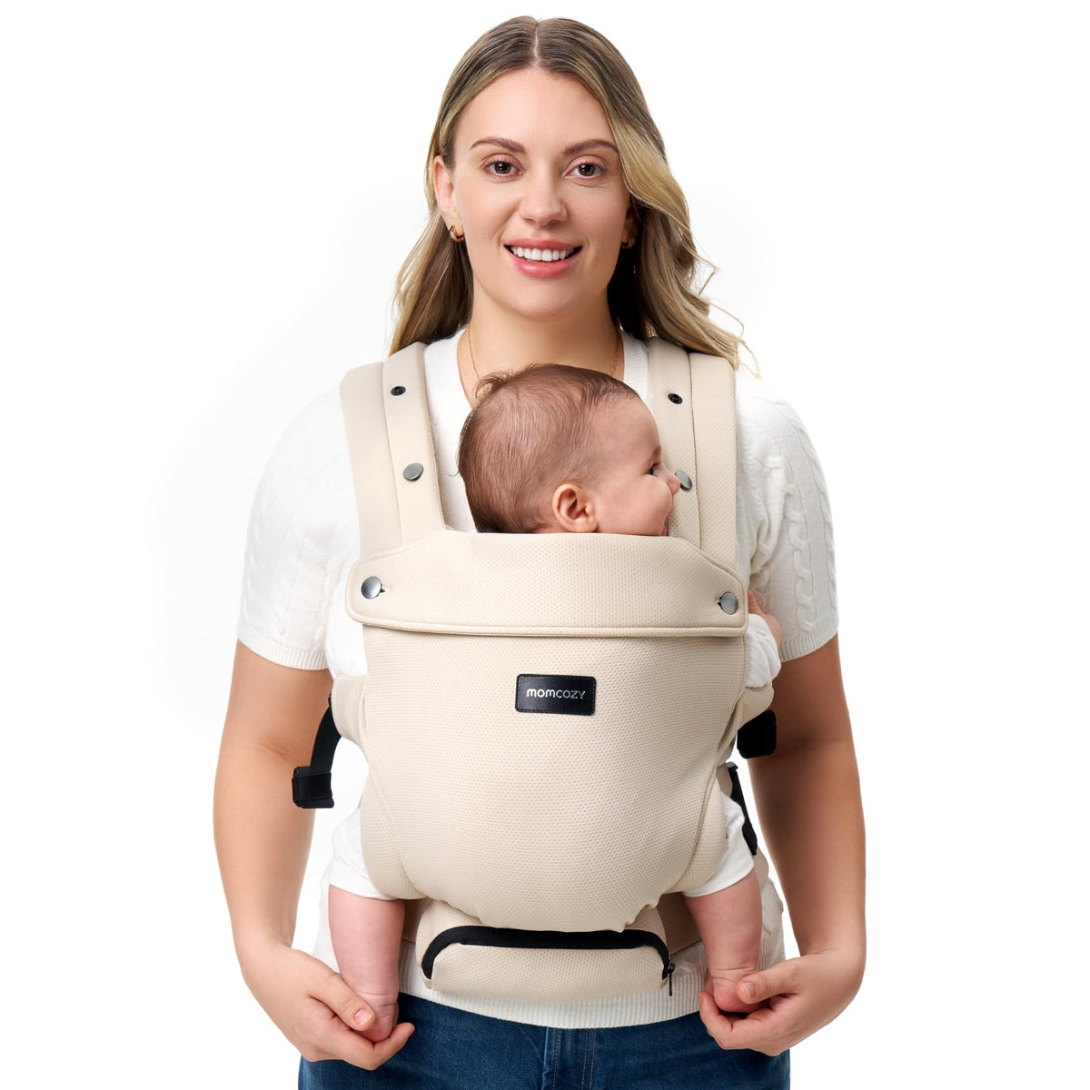 Momcozy newborn carrier breathable airmesh in khaki keeps baby cool for summer outings