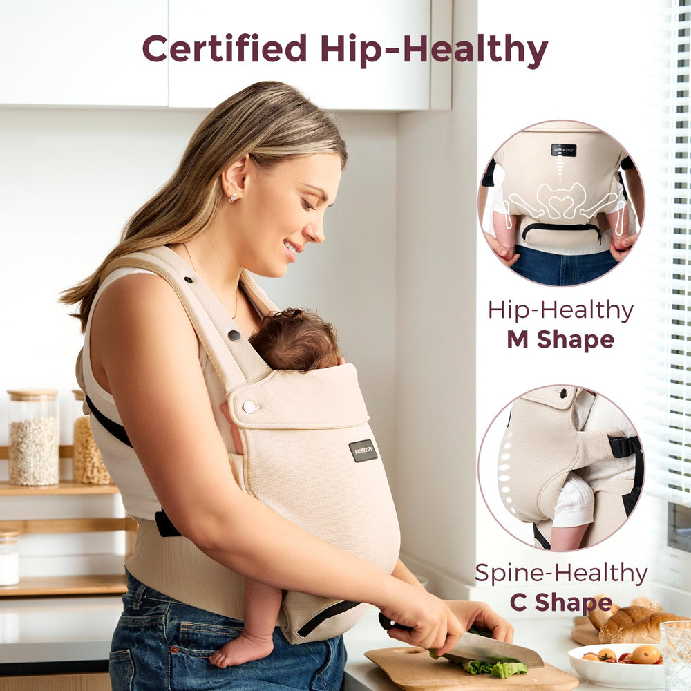 Momcozy newborn carrier spine-healthy C-shape design supports natural alignment