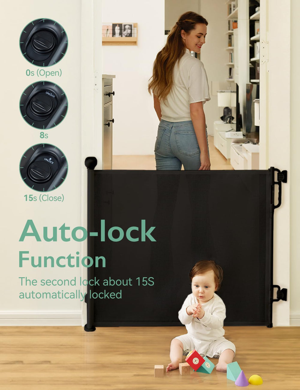 Momcozy no bottom rail design minimizes trip hazards in tight spaces.