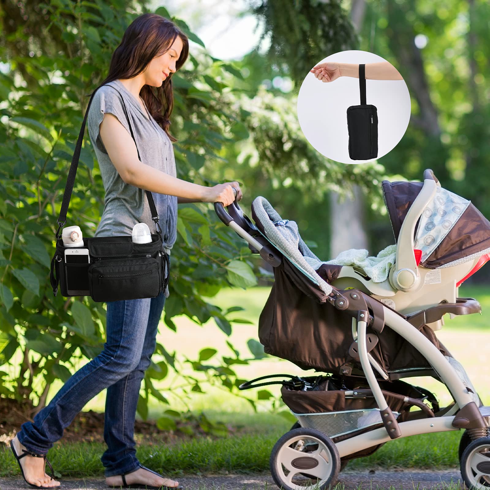 Momcozy stroller organizer secure straps prevent slipping on bumpy rides.