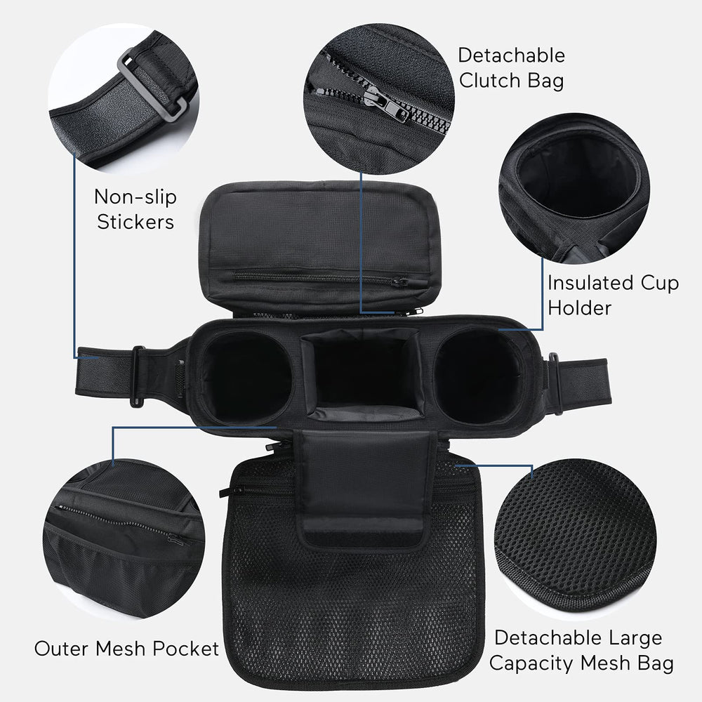 Momcozy non-slip stroller organizer with shoulder strap enables hands-free carrying when needed.