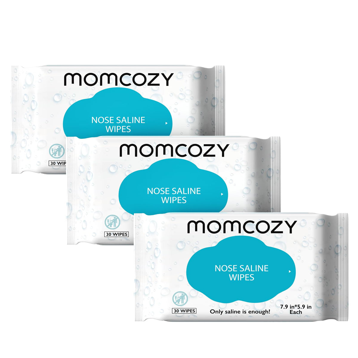 Momcozy nose saline wipes pack front for gentle nasal care on the go.