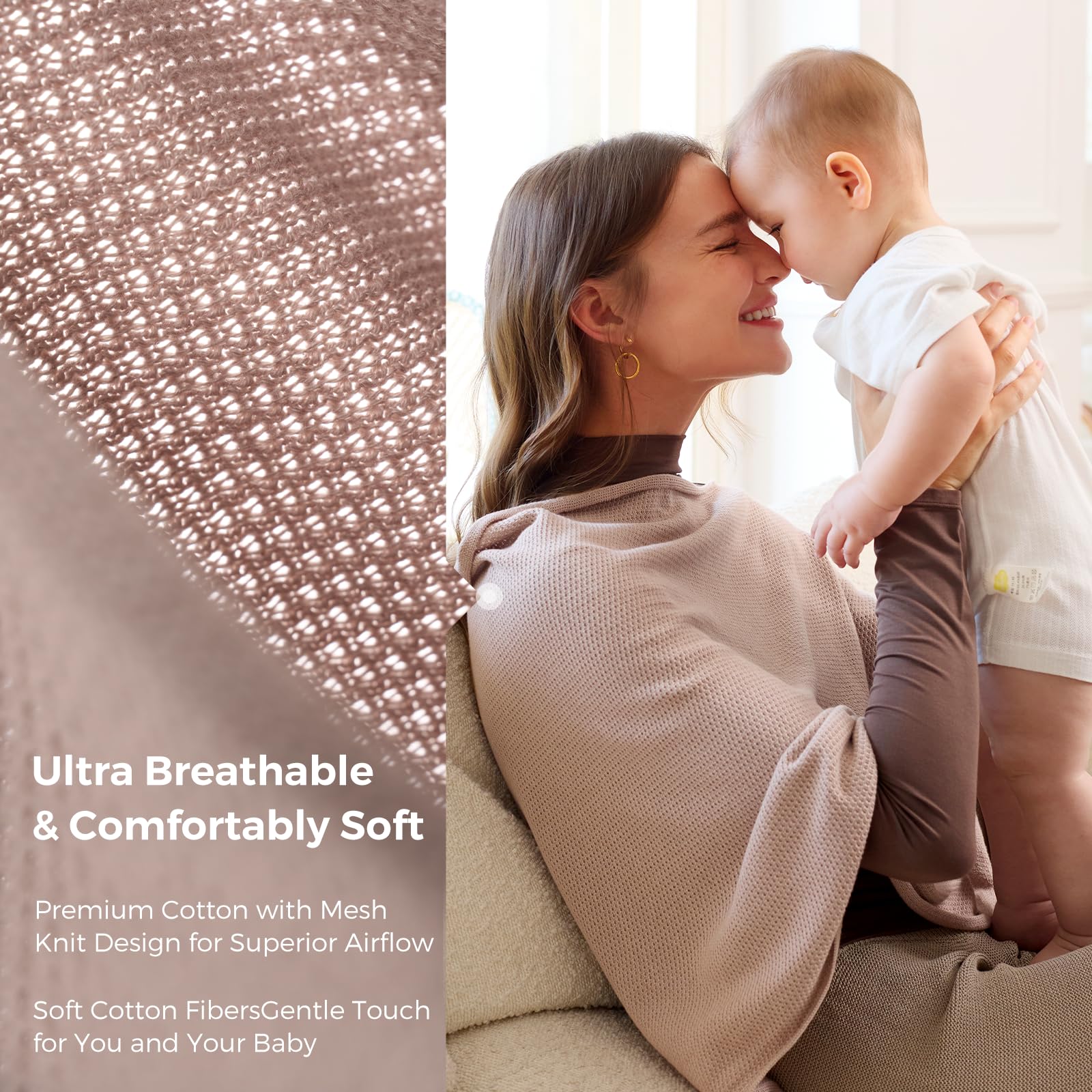 Momcozy nursing cover provides full-coverage privacy for discreet feeding anywhere.