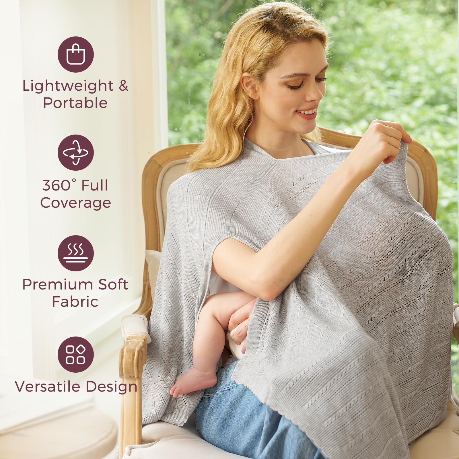 Momcozy full-coverage nursing cover providing privacy during feeding anywhere.