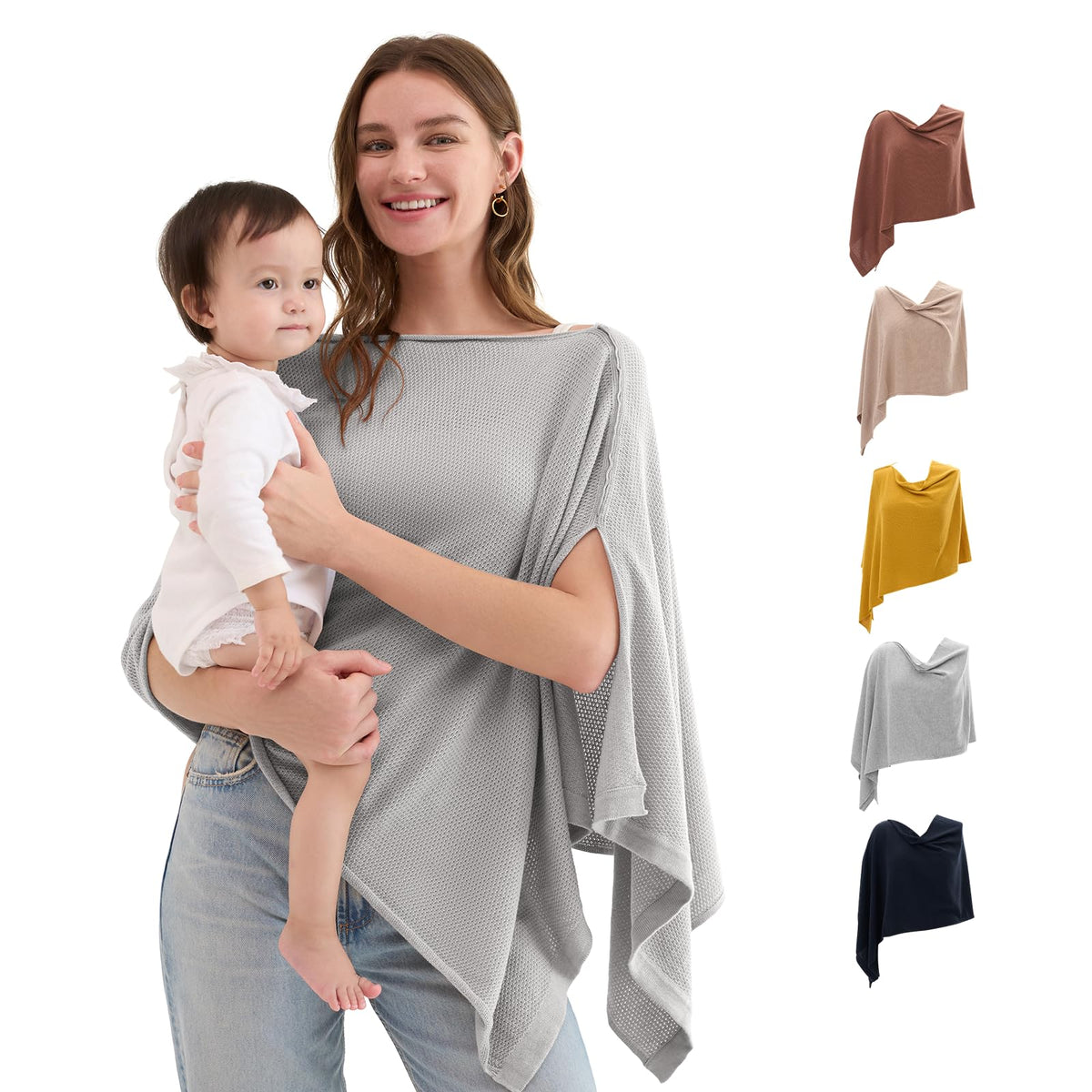 Momcozy Nursing Cover Grey Fold demonstrates portable privacy during on-the-go feeds.