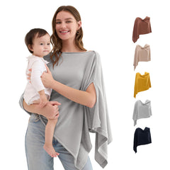 Momcozy Nursing Cover Grey Fold demonstrates portable privacy during on-the-go feeds.