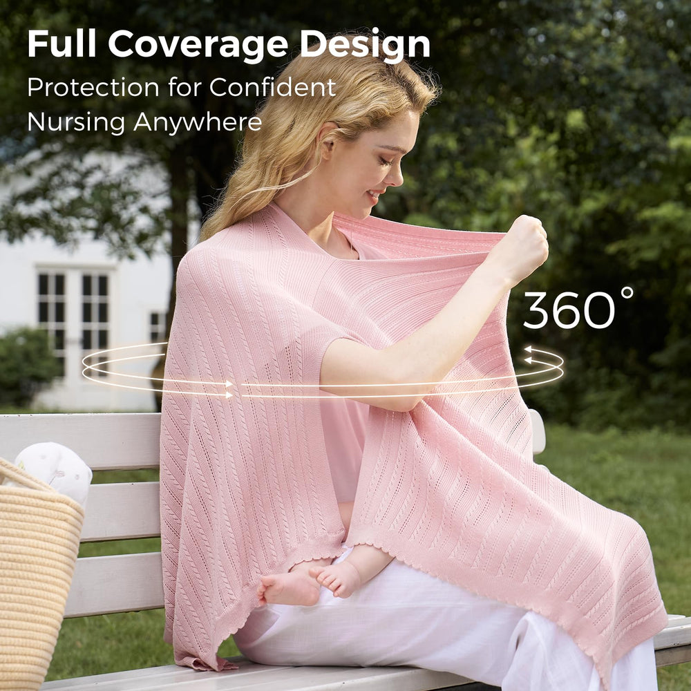 Momcozy pink nursing cover used as stroller shield on the go