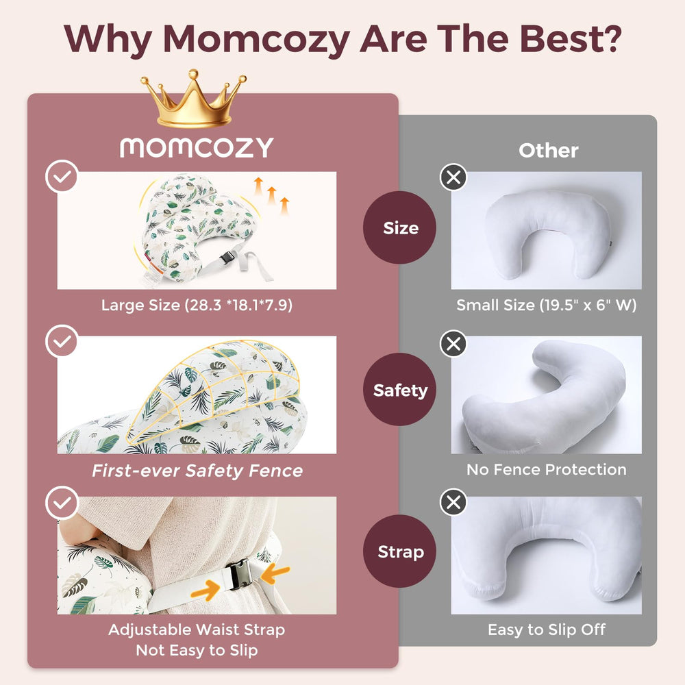 Momcozy nursing pillow adjustable waist-strap fits most bodies securely.