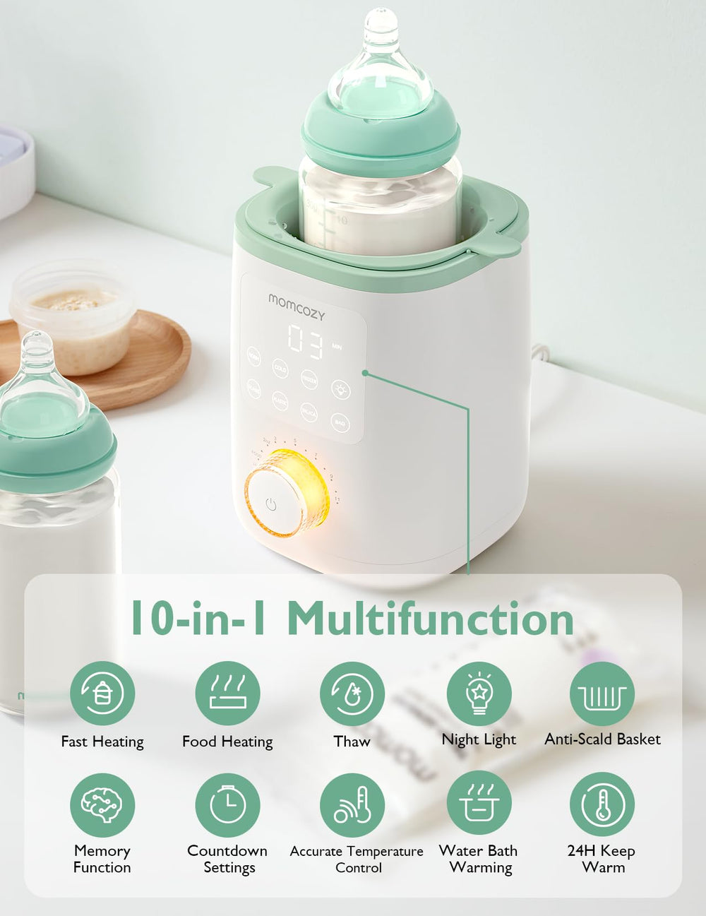 Momcozy Nutri bottle warmer night light glow for night feeds