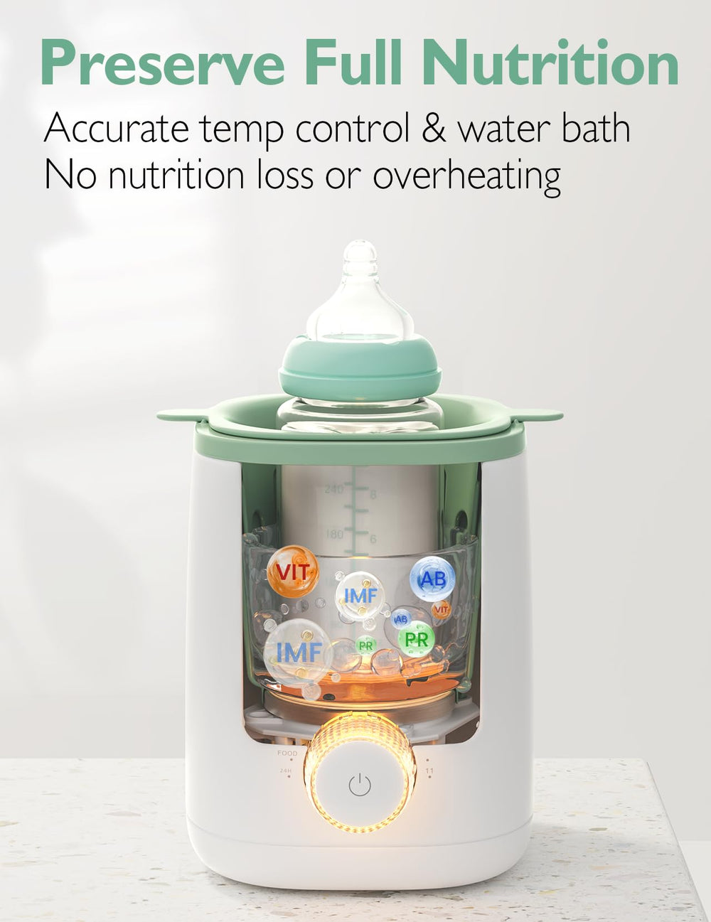 Momcozy Nutri bottle warmer side tilt highlighting simple controls
