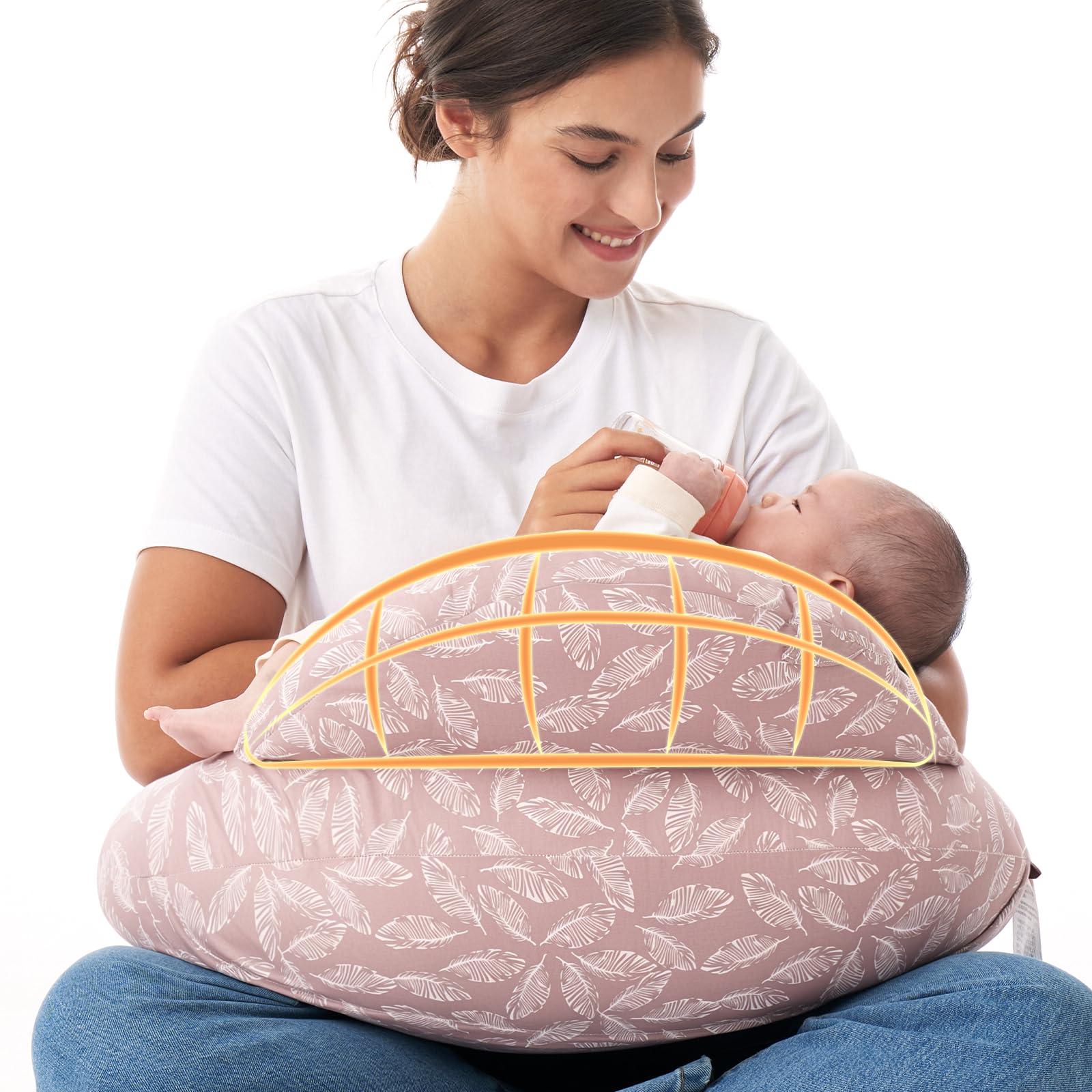 Momcozy Original Nursing Pillow with Safety Fence supports baby securely during feeding