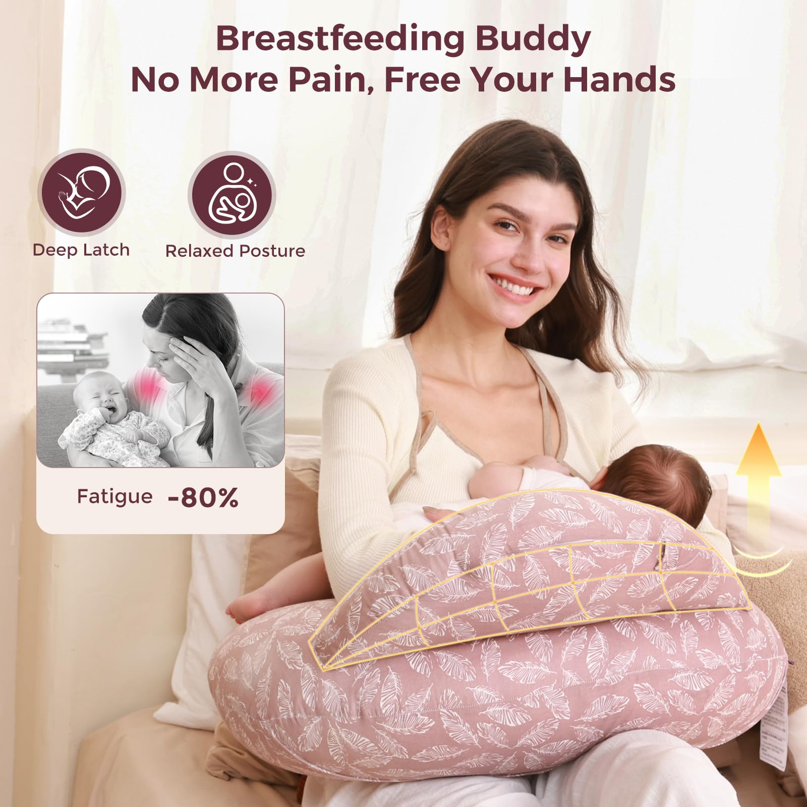 Momcozy Original Nursing Pillow features a wider design for enhanced arm support
