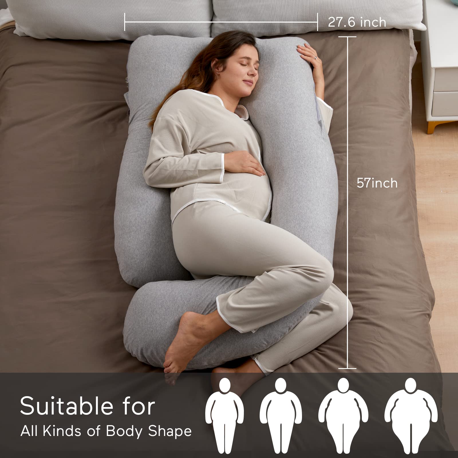 Momcozy pillow bent for reading demonstrates versatile upright seating in bed.
