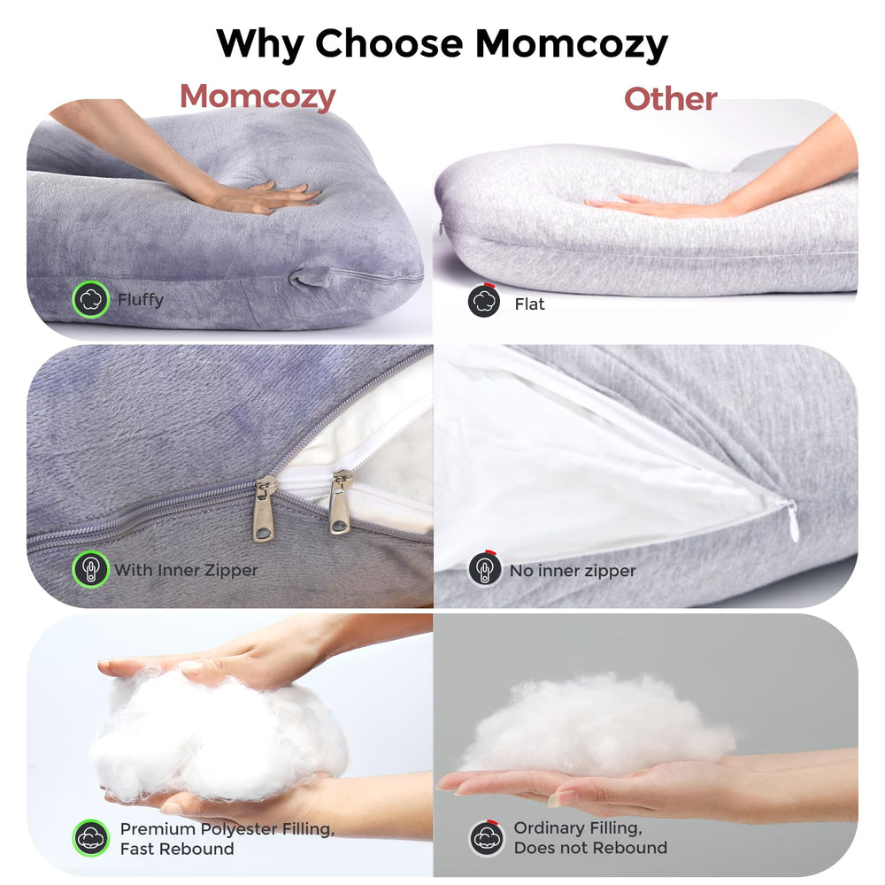 Momcozy pillow durable foam maintains shape after nightly use.