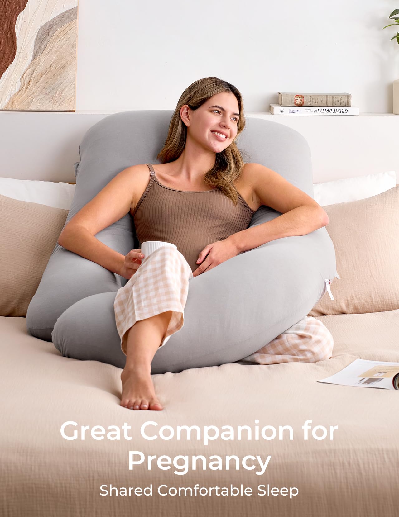Momcozy 57-inch maternity pillow length supports full-body comfort during sleep