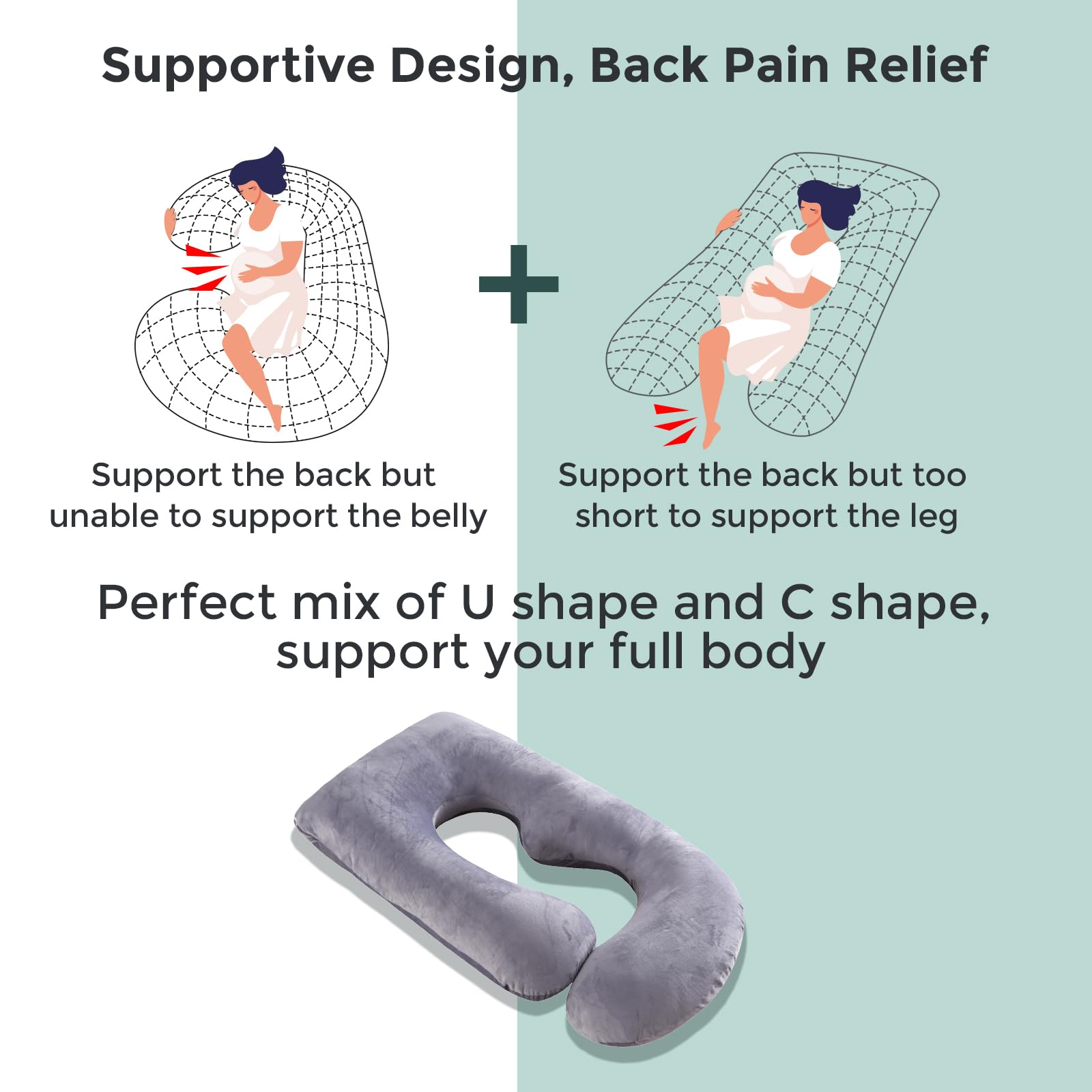 Momcozy pillow in side-sleep pose shows versatile comfort for everyday lounging.