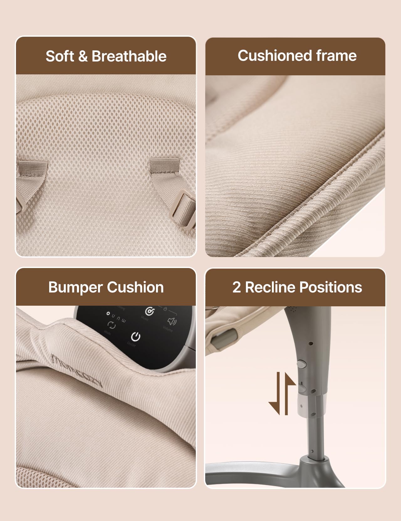 Momcozy plush toys engaged in the seat to entertain and comfort baby.