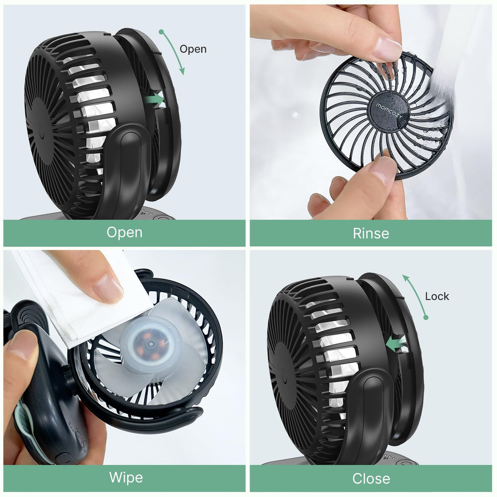 Momcozy tabletop mode for indoor airflow on a table or tray.