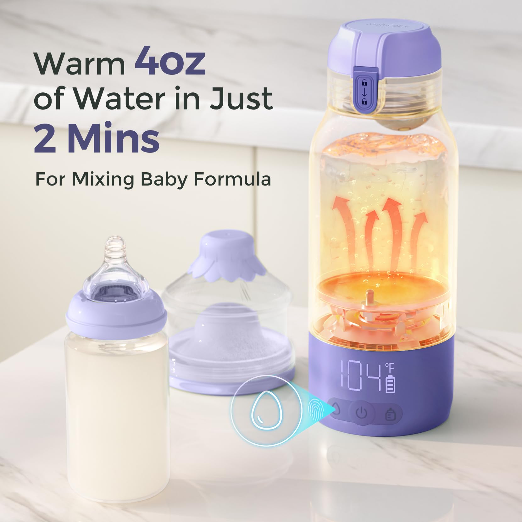 Momcozy breast-milk-warming close-up demonstrates gentle warming for breast milk.