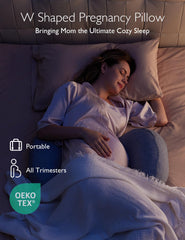Momcozy W-shape side-sleep comfort in travel scene reduces tossing for better rest