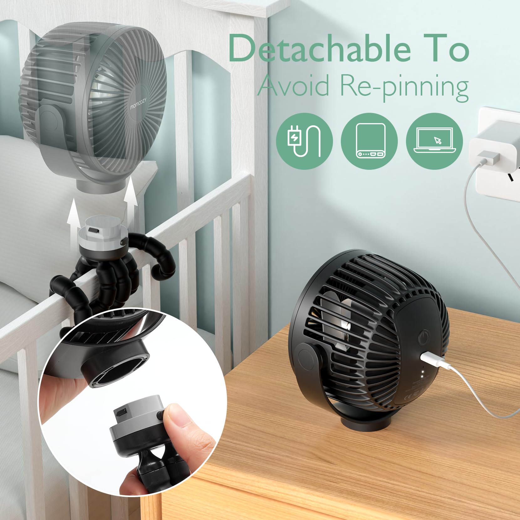 Momcozy detachable-head design simplifies charging and cleaning tasks.