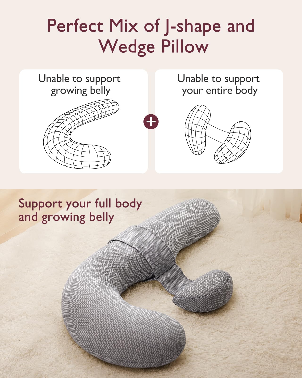 Momcozy adjustable belly wedge with Velcro supports growing baby bump