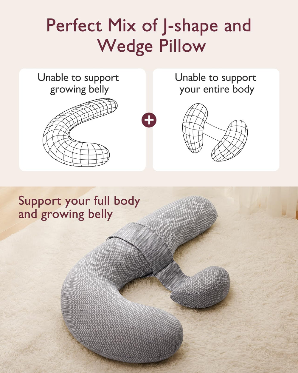 Momcozy adjustable belly wedge with Velcro supports growing baby bump