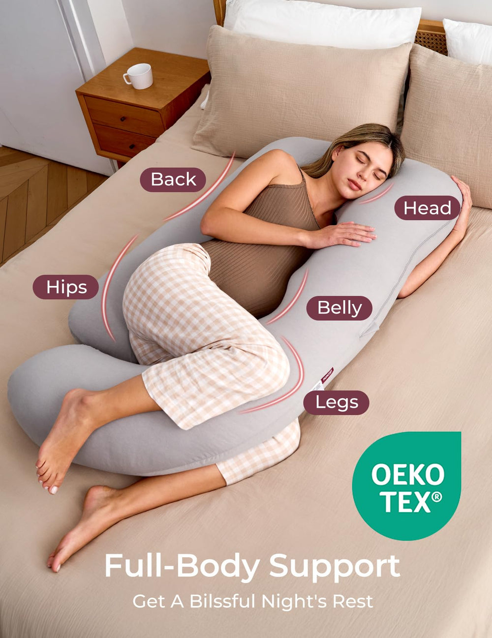 Momcozy pillow removable jersey cover shown for easy washing and soft touch