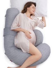 Momcozy pregnancy pillow original F-shape air layer cover close-up for back and belly support