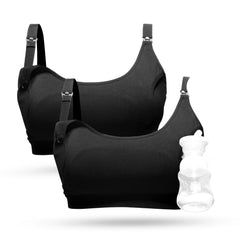 Momcozy pumping bra front view offers hands free pumping during busy mornings.