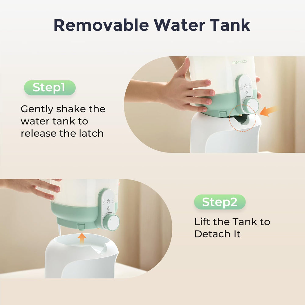 Momcozy removable water tank simplifies cleaning and hygienic setup.