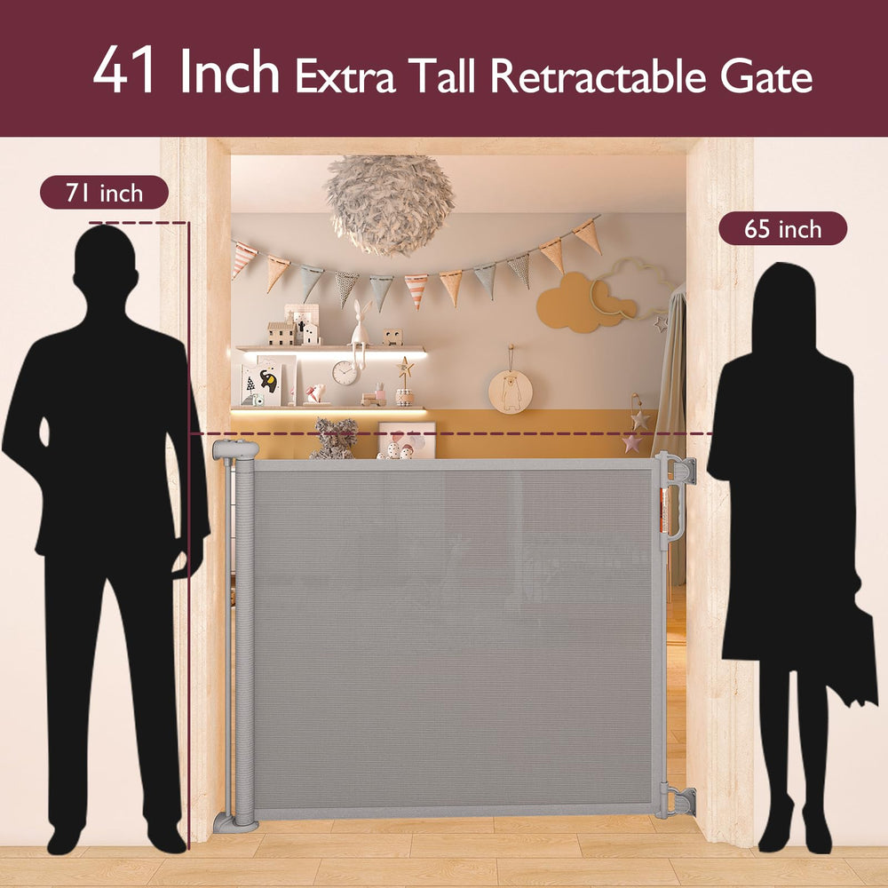 Momcozy retractable baby gate 71in width highlights wide coverage for doorways