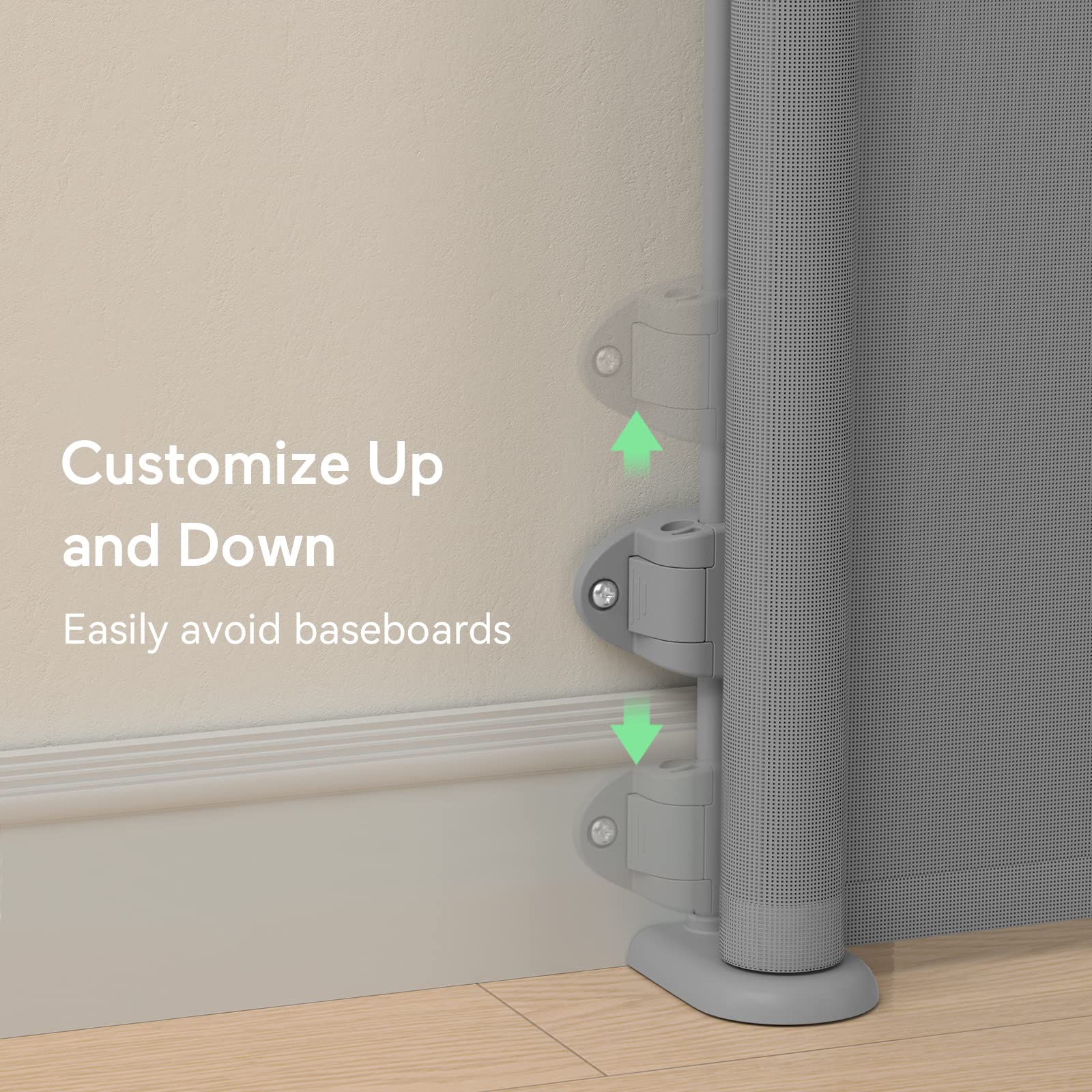 Momcozy retractable gate fully extended to 55 inches for wide doorways and outdoors.